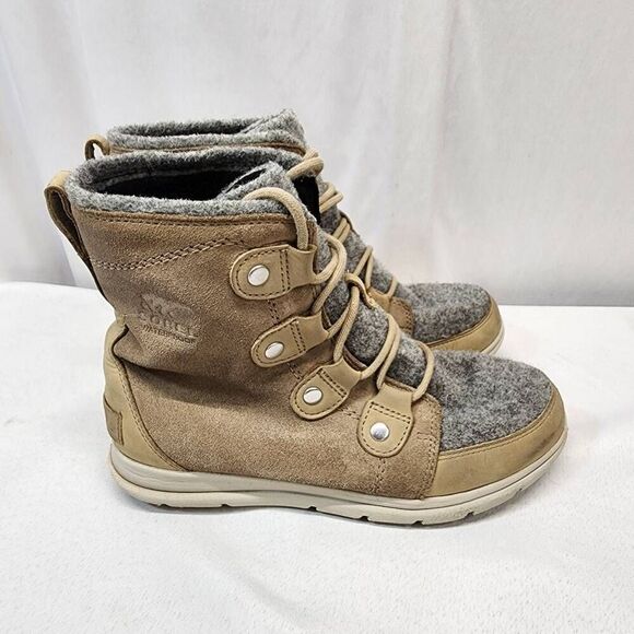 SOREL Women’s Explorer Joan Faux Fur-Lined Waterproof Boots Brown Grey Size 8 - Picture 4 of 8